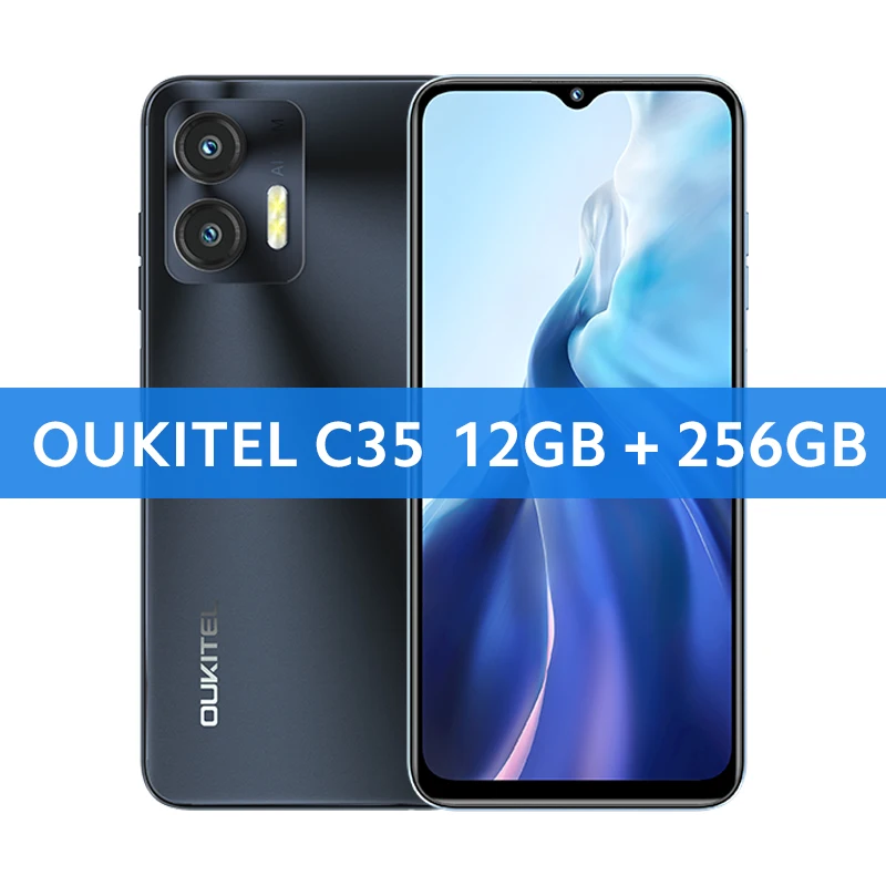 Smartphone - OUKITEL C35 - Global Version 6.56'' HD+ Display 12GB RAM 256GB ROM MTK Unisoc T616 Octa Core 50MP Rear Camera 5150mAh