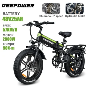 Electric Folding Bike DEEPOWER 2000W Adults Electric Folding Bicycle 48V 25AH 20 Inch Fat Tire Folding Electric Bike Mountain Oil Brake 2000W Ebike - 2000W 25AH - Hydraulic brake - Ships From : CHINA - Number of speeds : 20inch